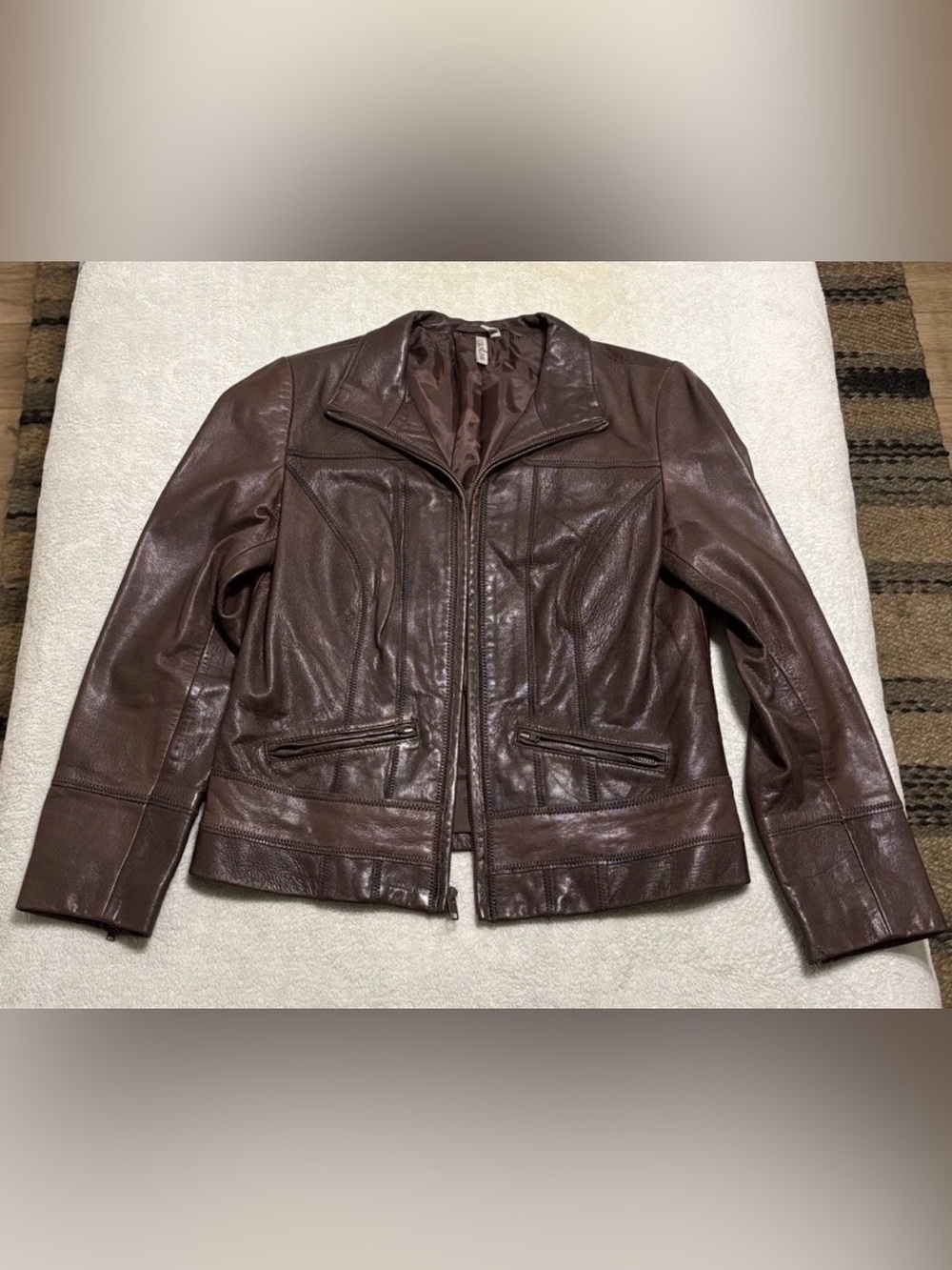 Caslon Women’s Brown Leather Jacket Size Petite Small